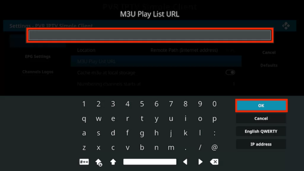 Enter IPTV M3U Playlist URL