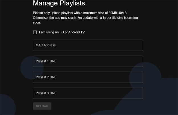 Select “Upload” to load the M3U France playlist