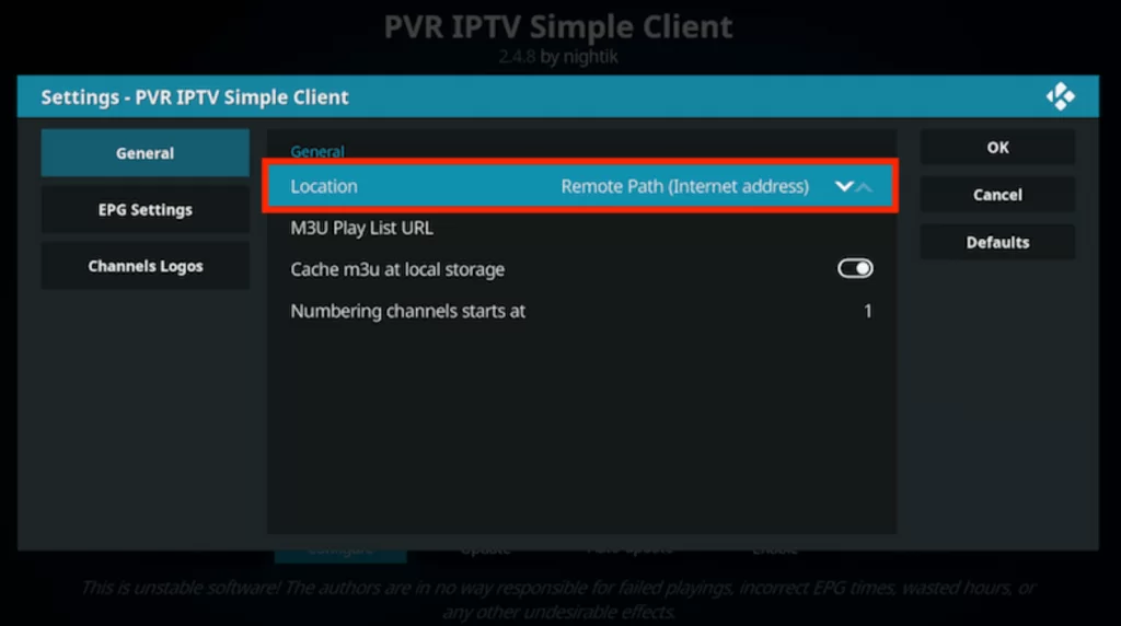 Select the remote path (Internet address) 